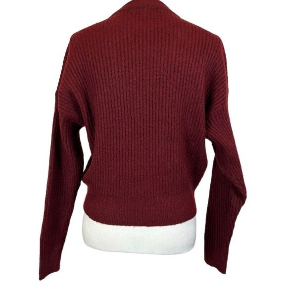 Elodie Ribbed Knit Cropped Sweater Burgundy Marled Crew Neck Soft Size Small - Picture 3 of 8